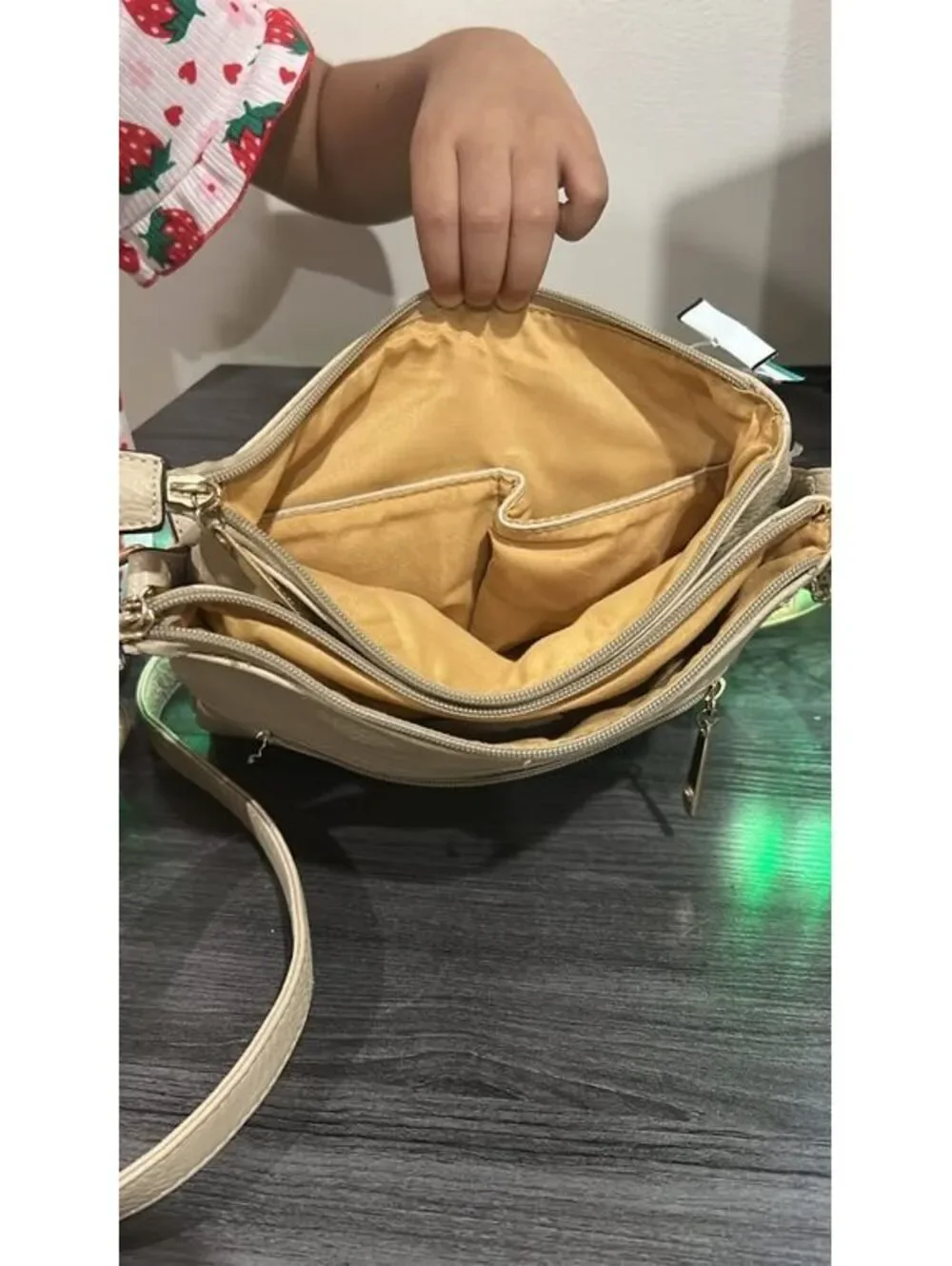 Michael Kors Beige Crossbody Bag with Gold-tone Logo